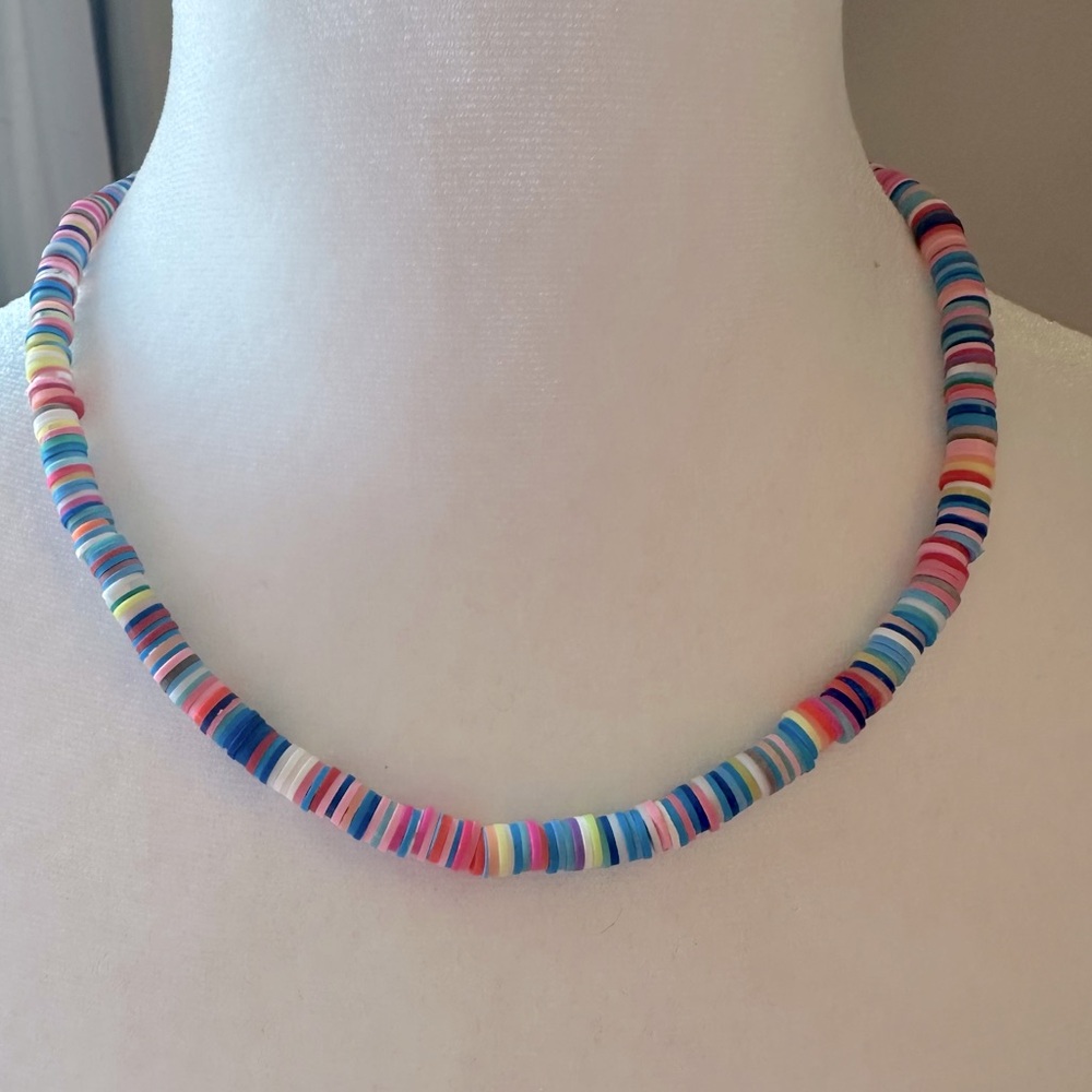 Unisex colorful beaded necklace. Beach summer swimming choker.